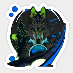 Wolf cartoon style wild animal with forest background Sticker